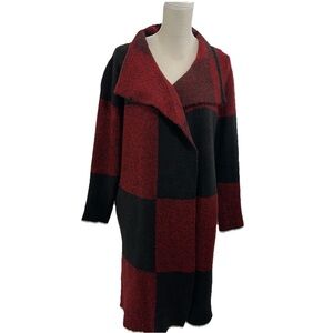 Joseph A Longline Cardigan Duster Women’s Small Red Black Long Sleeve Pockets